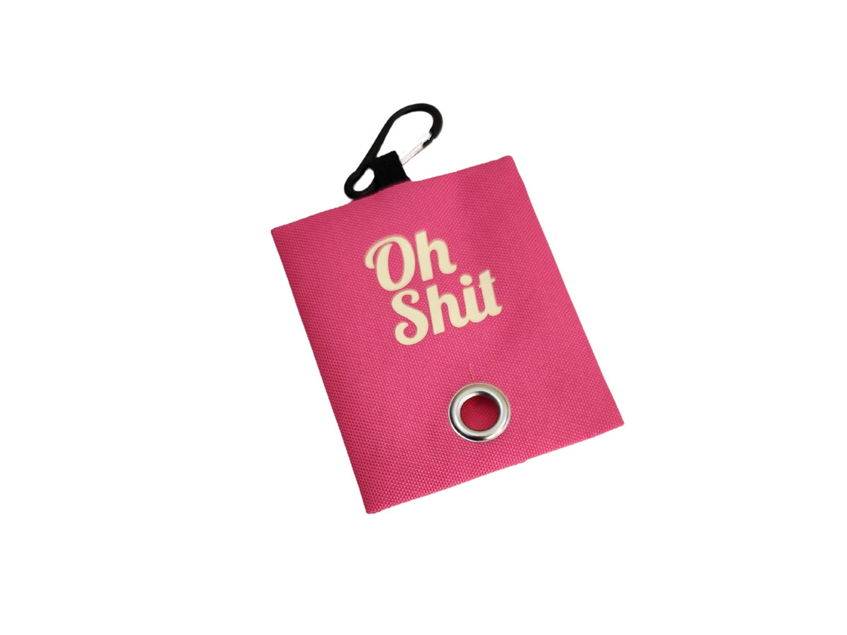 OH SHIT Dog Poop Bag Holder with Carabiner: Black, Pink, Hot Pink, Light Blue, Navy Blue, Orange