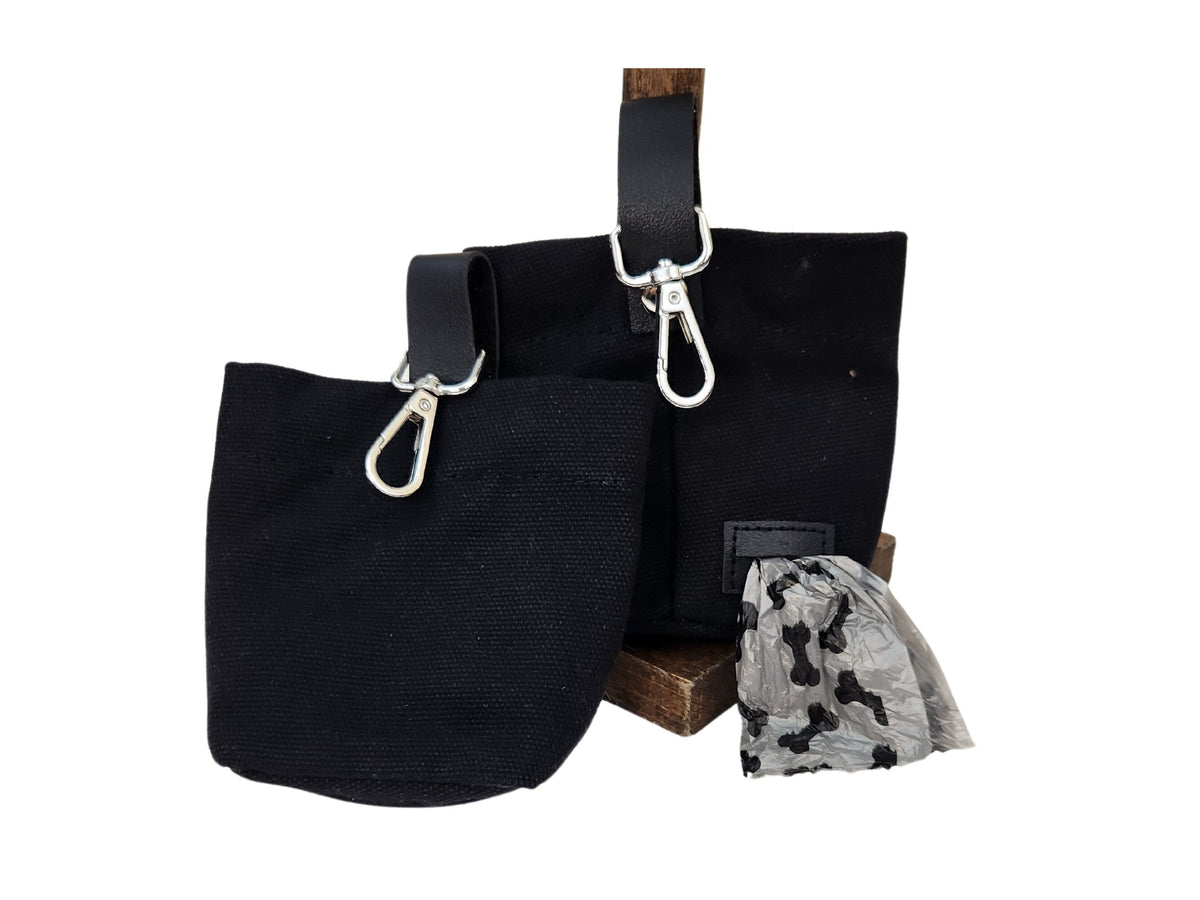 Canvas Dog Treat Bag with Poop Bag Dispenser: Leather Trim, Weather Resistant