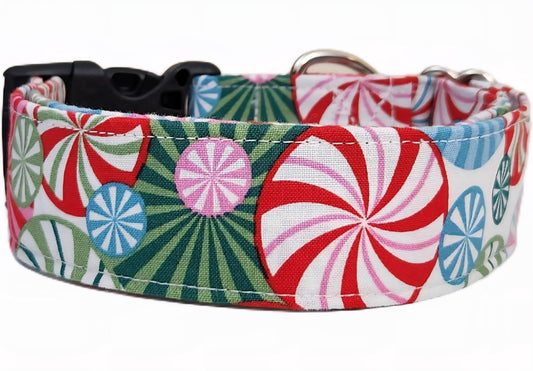 Christmas Peppermints Dog Collar Matching Bows