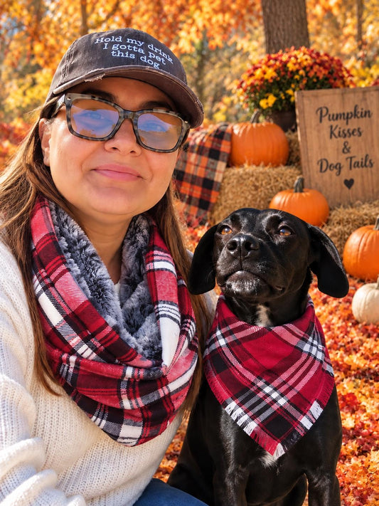 Handmade Plaid Dog Bandana: Matching Infiniti Scarf for Pet Lover, Match your Pet