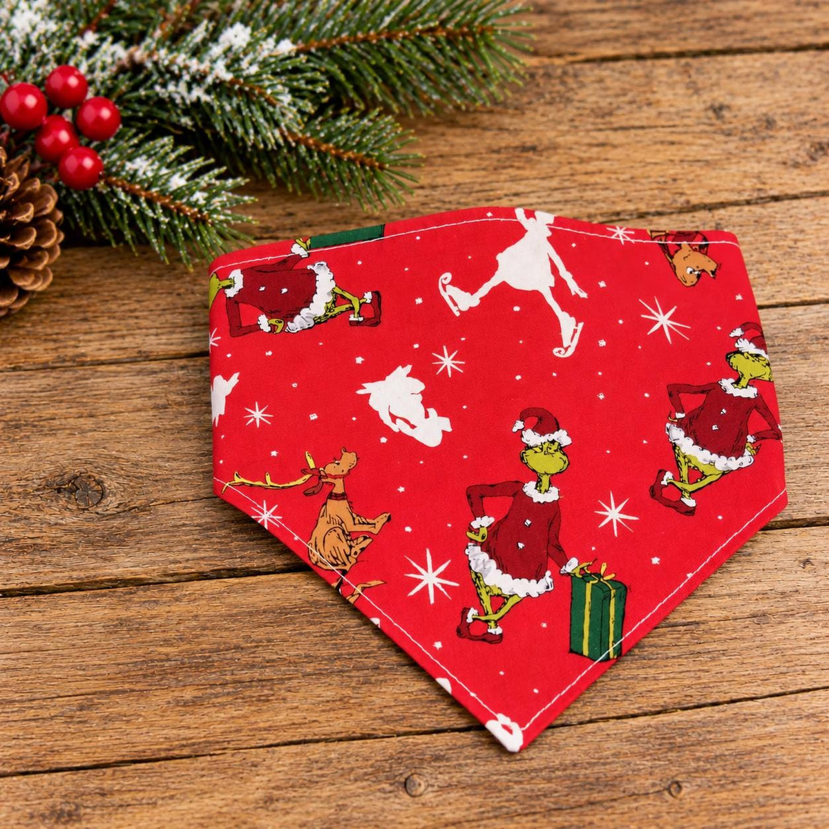 Christmas Grinch Bandana: Grinch Cotton Pet Scarf, Over-the-Collar or Snap, Matching Scrunchies (3 Different Patterns)