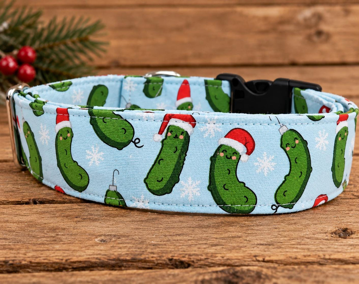 Christmas Pickle Dog Collar: Santa Hat, Green, Red, Bows