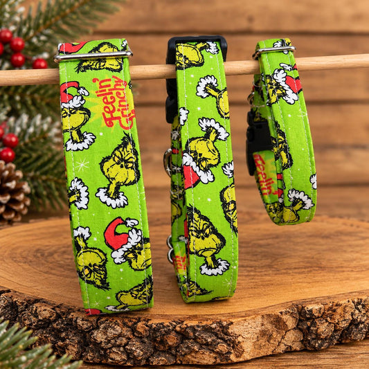 Grinch Christmas Dog Collar, Leash and Bows Options