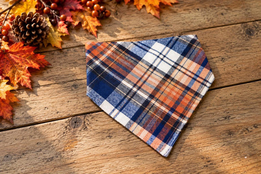 Plaid Dog Bandana: Blue and Rust Pet Scarf for Pet Lover, Match your Pet