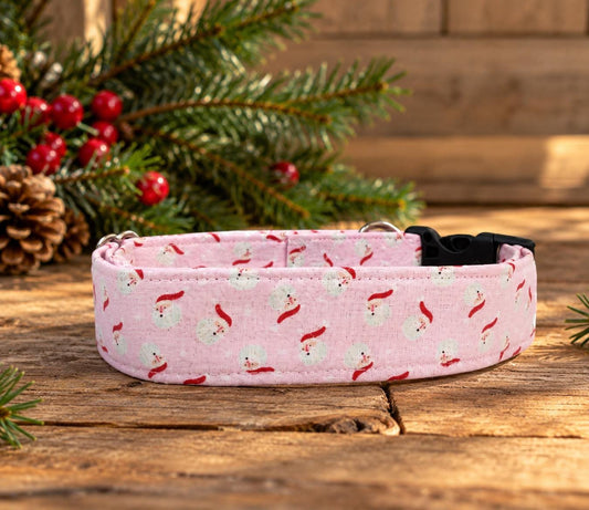 Santa Dog Collar: Tiny Pink Santas on Sparkle Pink Background w Optional Matching Bows