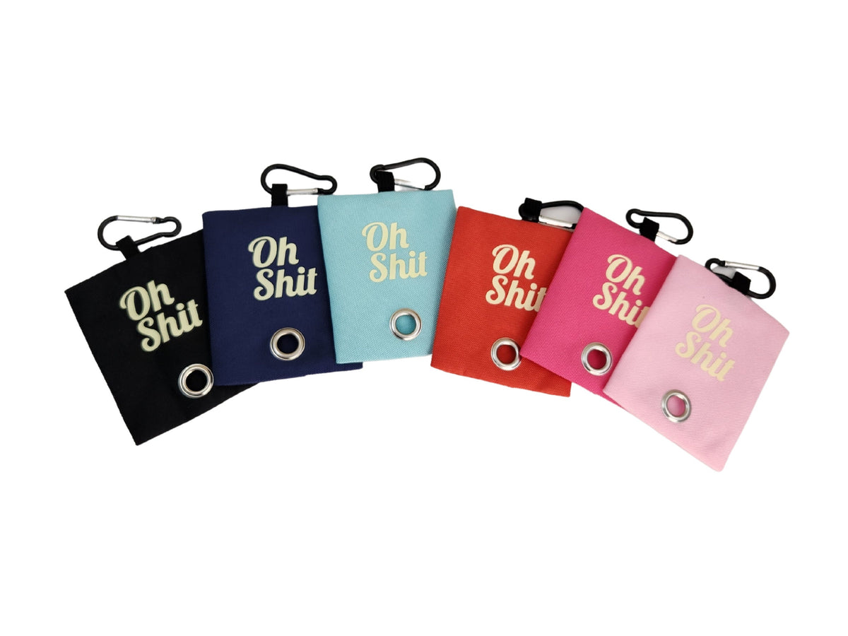 OH SHIT Dog Poop Bag Holder with Carabiner: Black, Pink, Hot Pink, Light Blue, Navy Blue, Orange