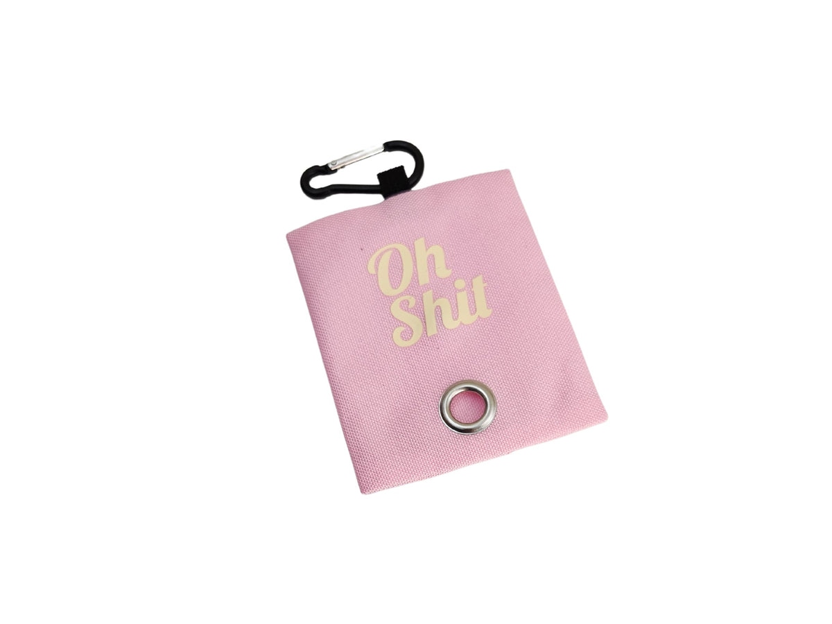 OH SHIT Dog Poop Bag Holder with Carabiner: Black, Pink, Hot Pink, Light Blue, Navy Blue, Orange