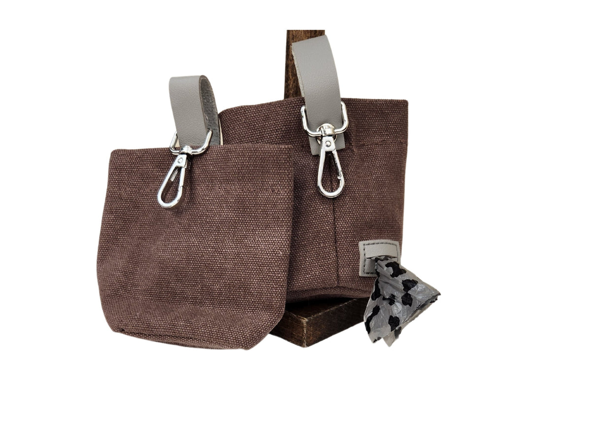 Canvas Dog Treat Bag with Poop Bag Dispenser: Leather Trim, Weather Resistant