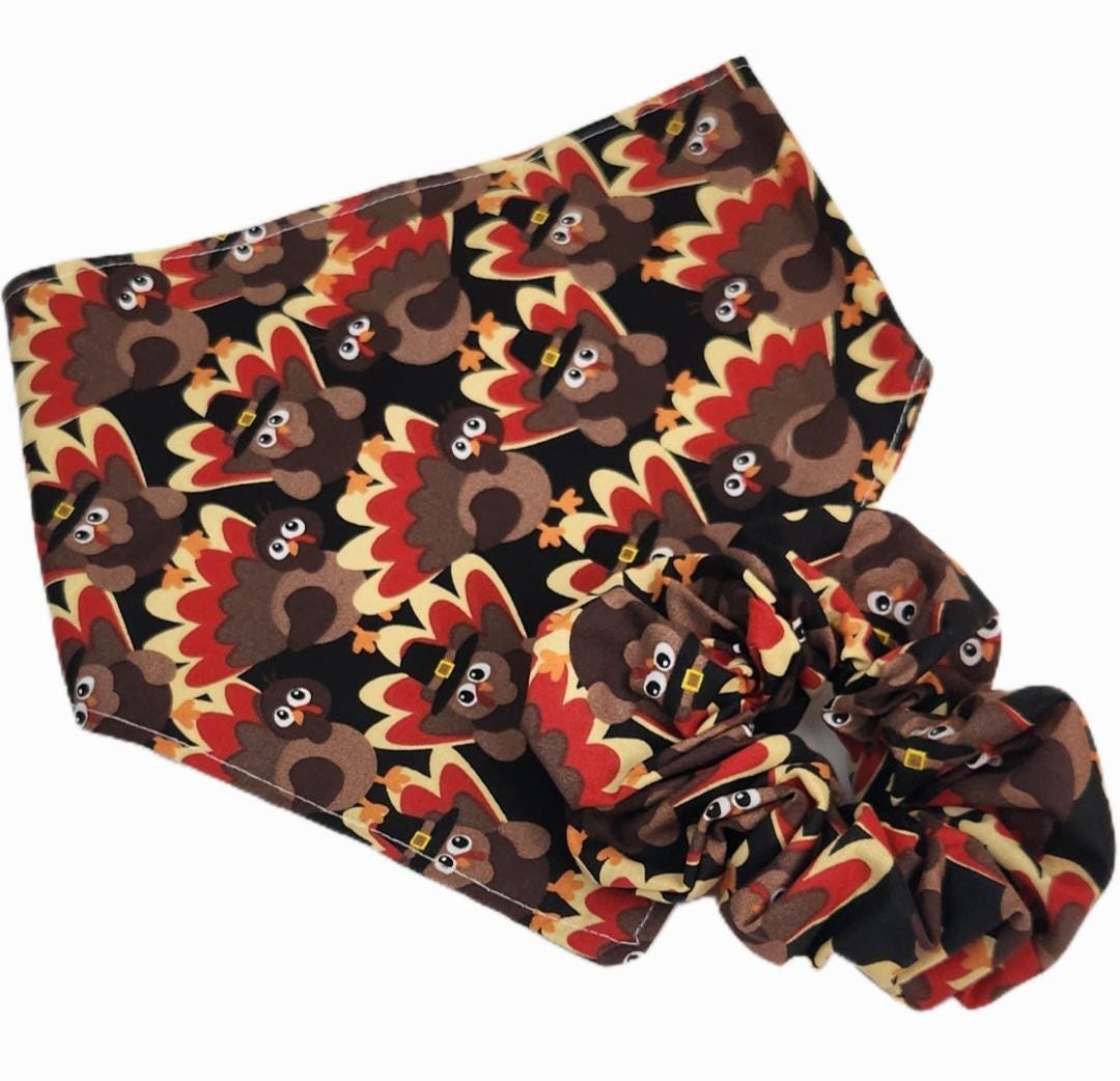 Turkey Dog Bandana: Thanksgiving Cotton Pet Scarf (Over-the-Collar or Snap)