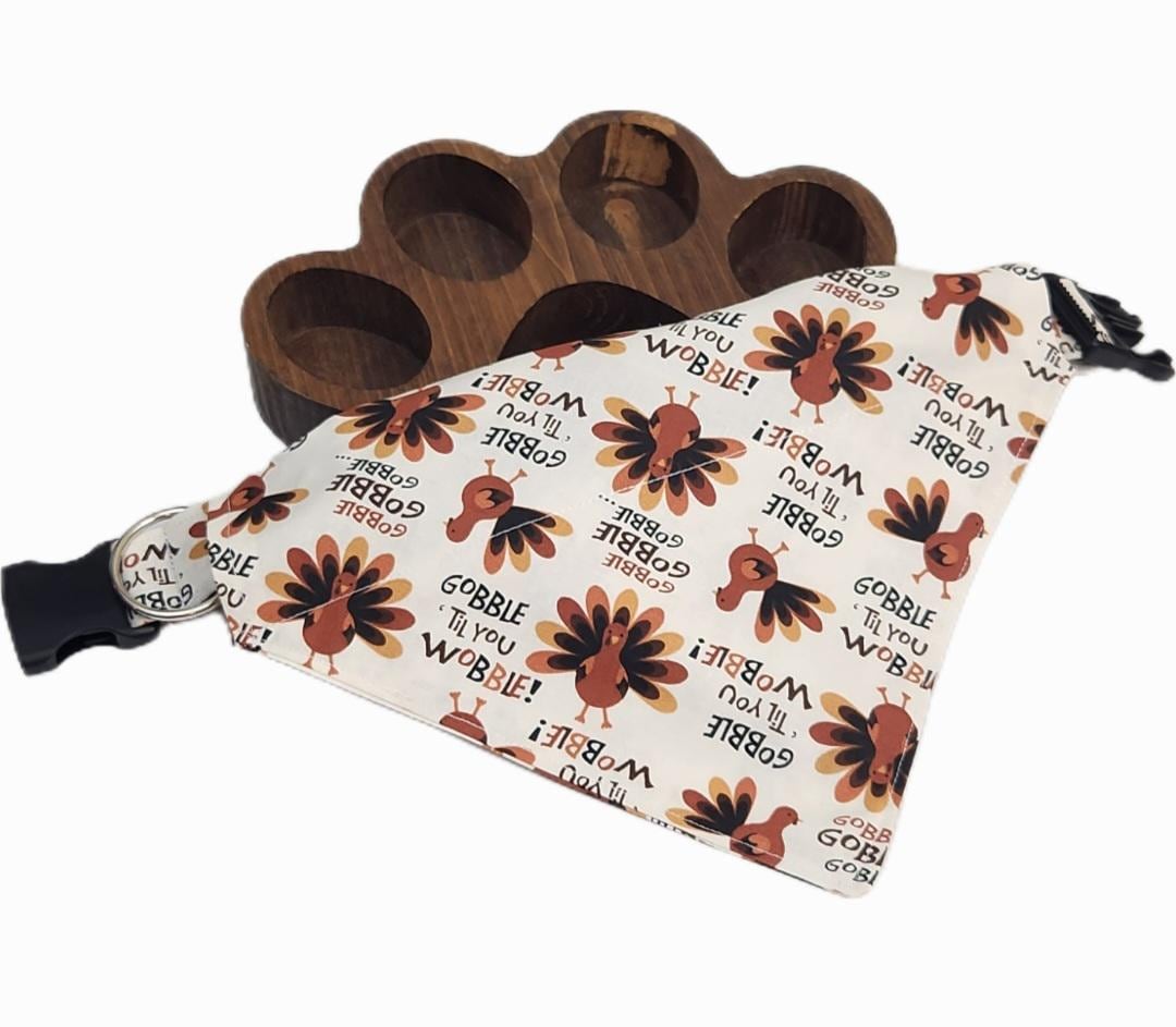 Turkey Dog Bandana: Thanksgiving Cotton Pet Scarf (Over-the-Collar or Snap)