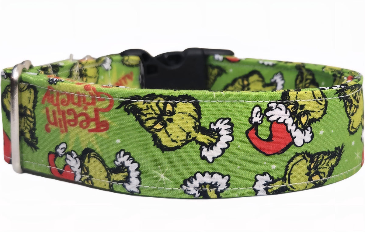 Grinch Christmas Dog Collar, Leash and Bows Options