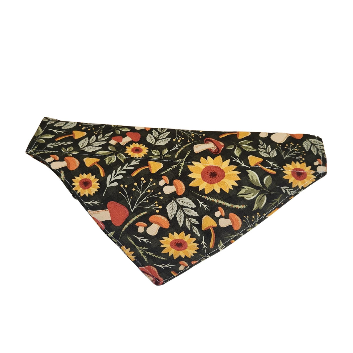 Mushroom Sunflower Dog Bandana: Reversible Cotton Scarf (Fall Pet Accessory)