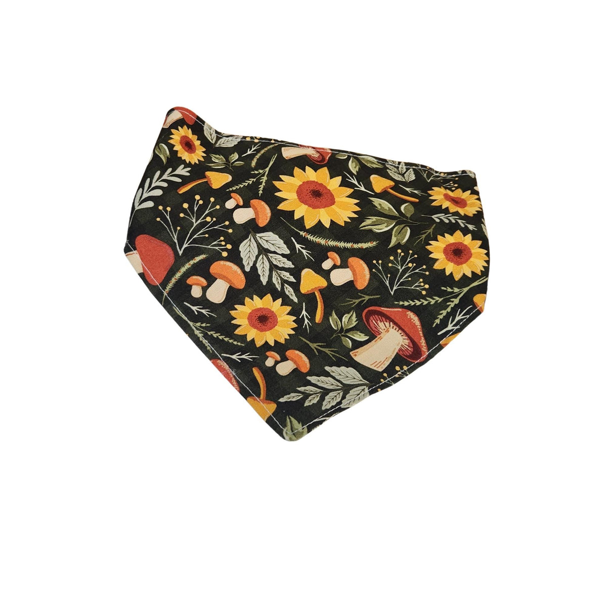 Mushroom Sunflower Dog Bandana: Reversible Cotton Scarf (Fall Pet Accessory)
