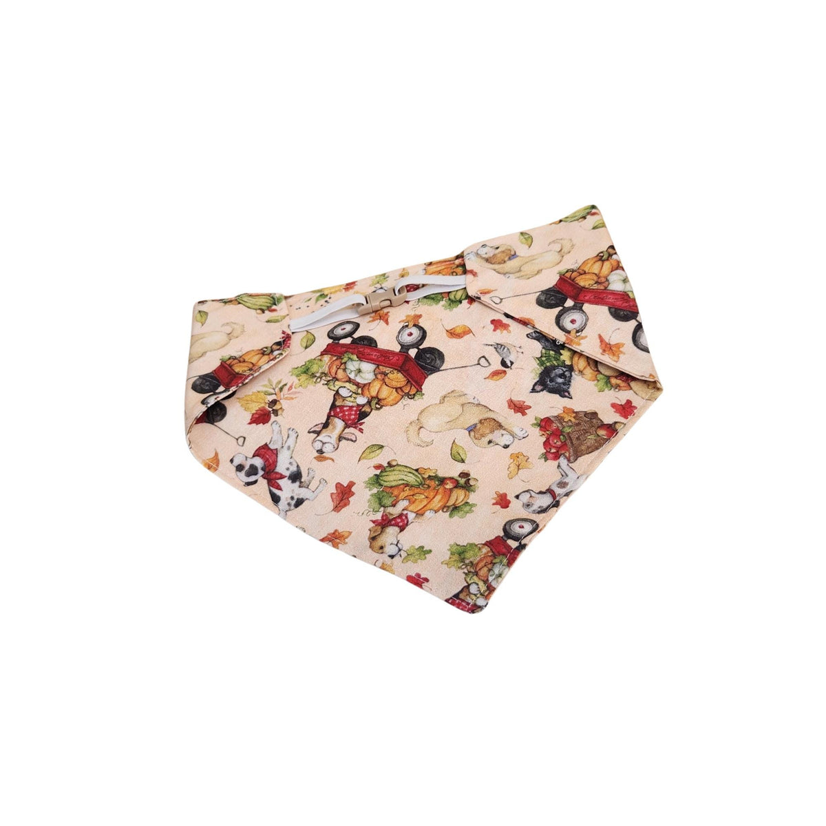 Fall Dog Bandana: Reversible Cotton Fabric, Dog in Baskets Print (Optional Scrunchie)