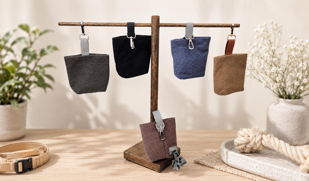 Canvas Dog Treat Bag with Poop Bag Dispenser: Leather Trim, Weather Resistant