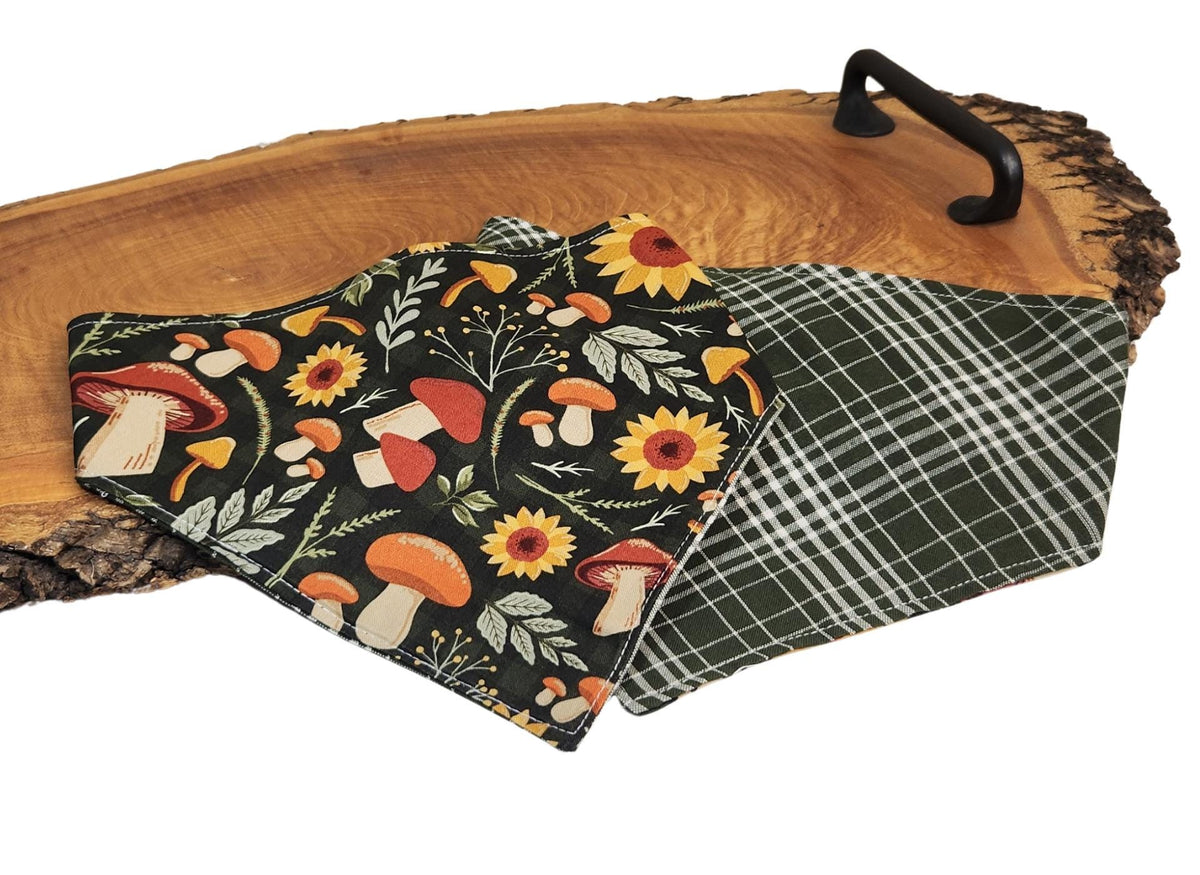 Mushroom Sunflower Dog Bandana: Reversible Cotton Scarf (Fall Pet Accessory)