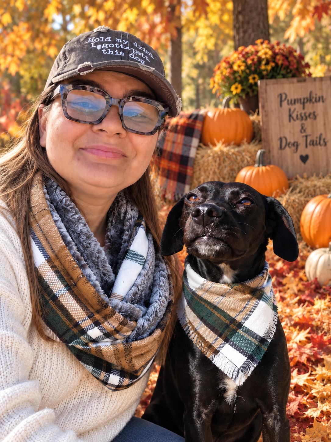Handmade Plaid Dog Bandana: Matching Infiniti Scarf for Pet Lover, Match your Pet