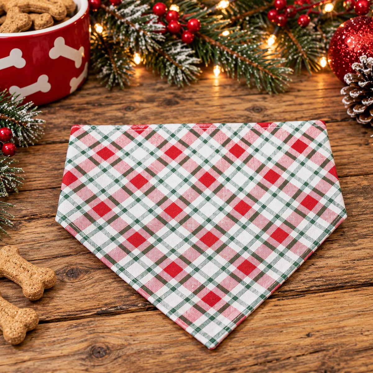 Christmas Dog Bandana: Christmas Trees Reversible Cotton Pet Scarf, Dogs with Glasses (Over-the-Collar or W-Clip)