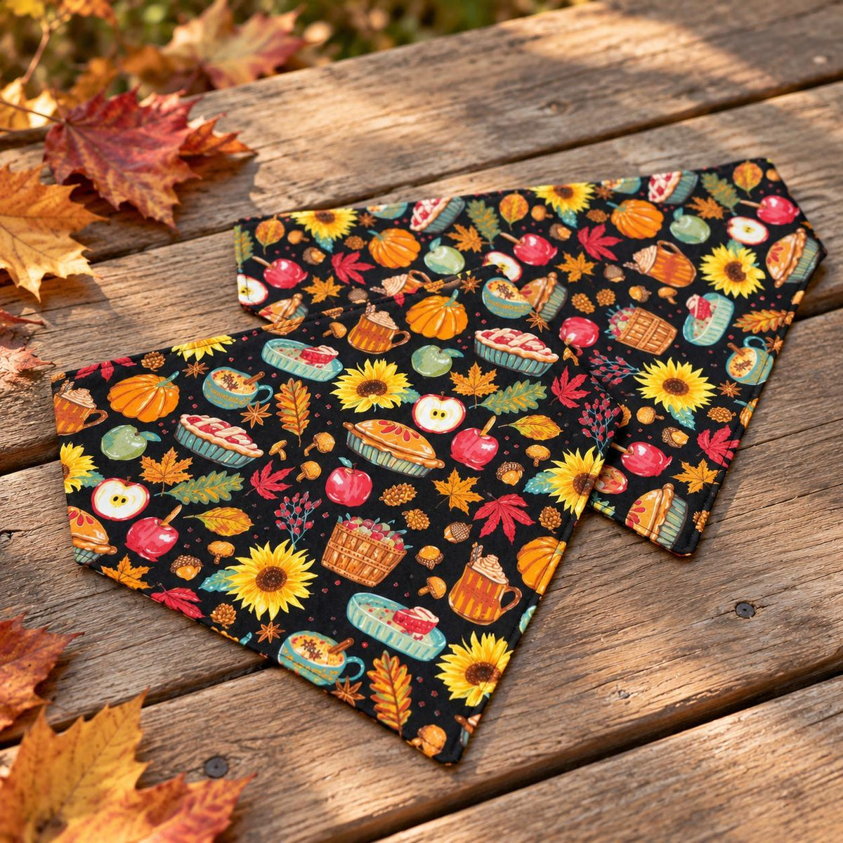 Fall Dog Bandana: Reversible Cotton Pet Scarf (Optional Scrunchie)