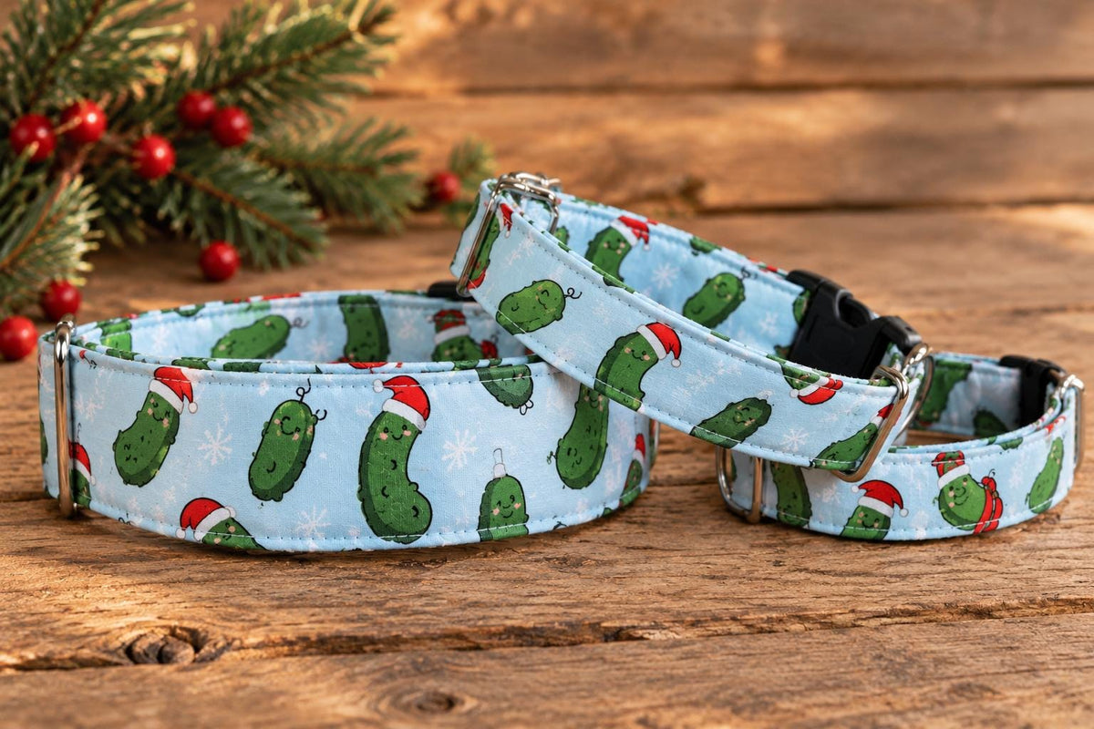 Christmas Pickle Dog Collar: Santa Hat, Green, Red, Bows