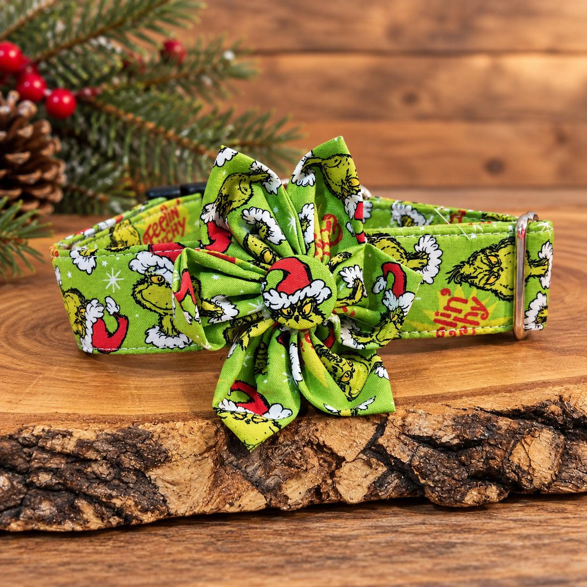 Grinch Christmas Dog Collar, Leash and Bows Options