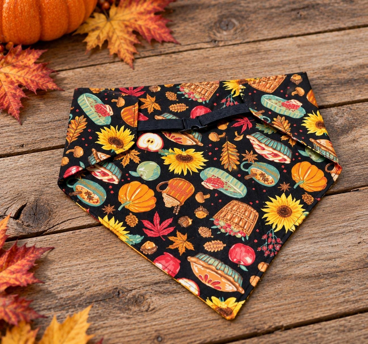 Fall Dog Bandana: Reversible Cotton Pet Scarf (Optional Scrunchie)