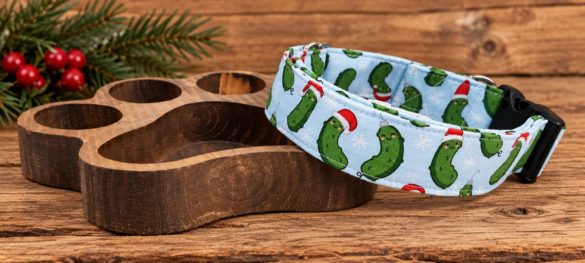 Christmas Pickle Dog Collar: Santa Hat, Green, Red, Bows