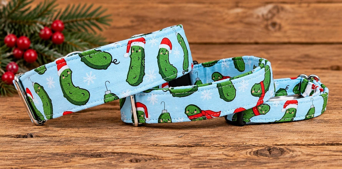 Christmas Pickle Dog Collar: Santa Hat, Green, Red, Bows
