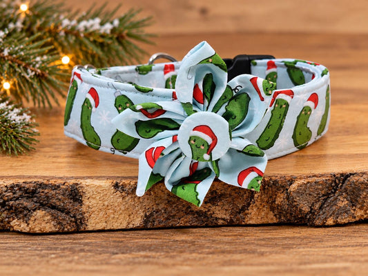 Christmas Pickle Dog Collar: Santa Hat, Green, Red, Bows