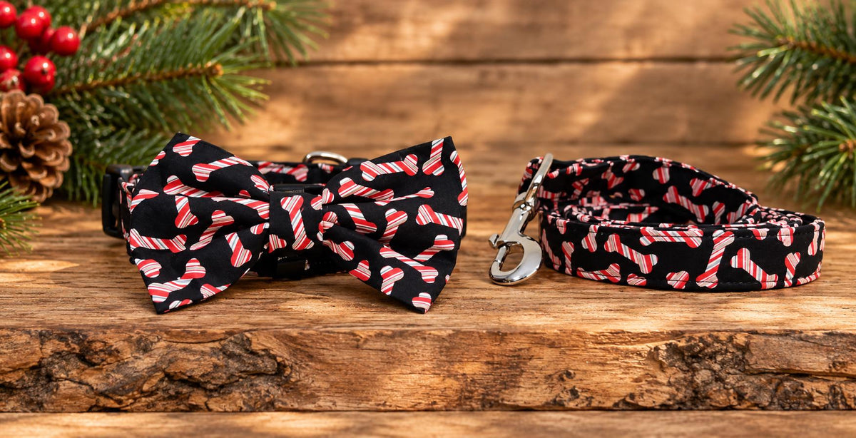 Christmas Peppermint Bone Dog Collar Red and White Striped Bones and Matching Bows