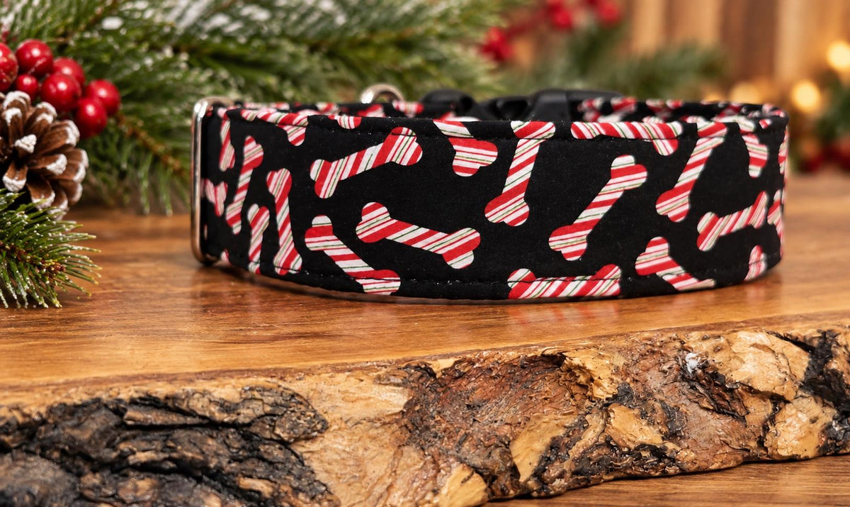Christmas Peppermint Bone Dog Collar Red and White Striped Bones and Matching Bows