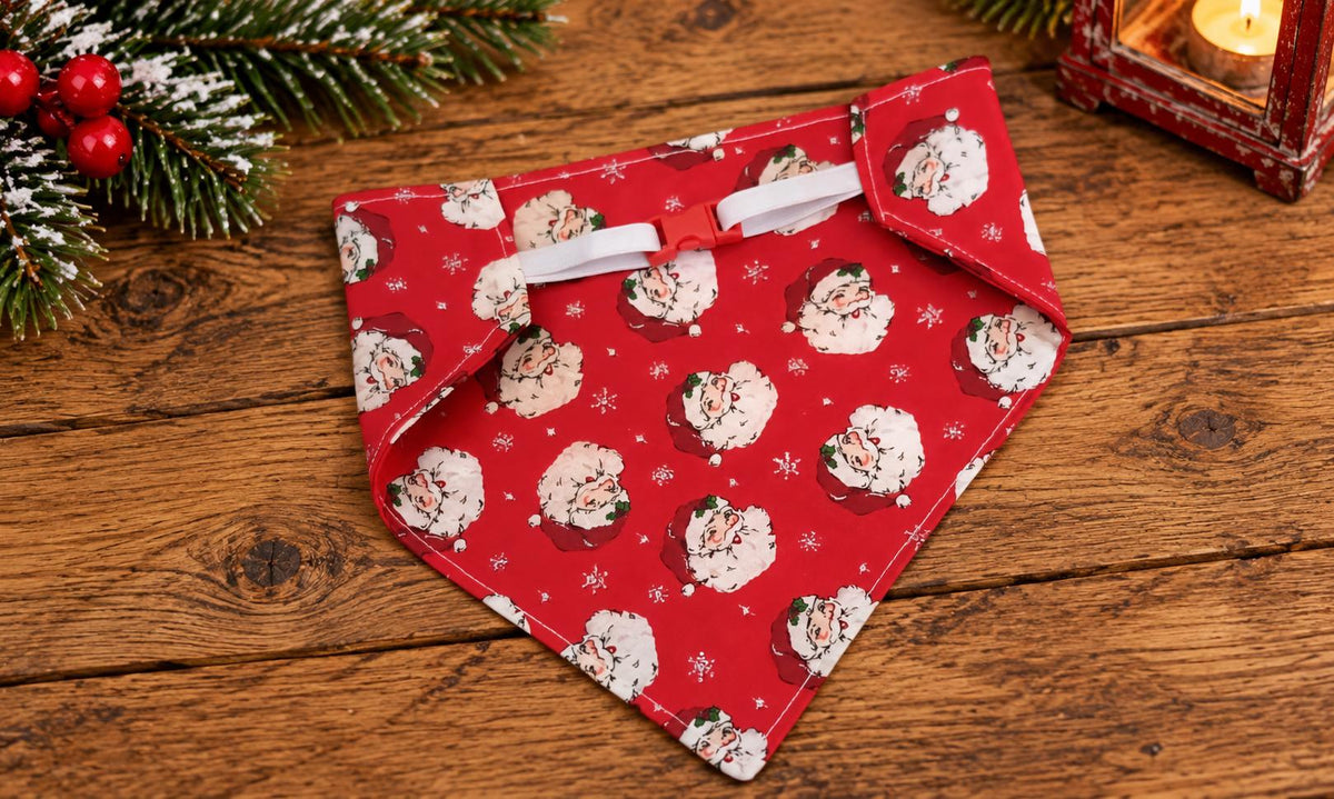 Santa Dog Bandana, Sparkle Red Christmas Pet Scarf